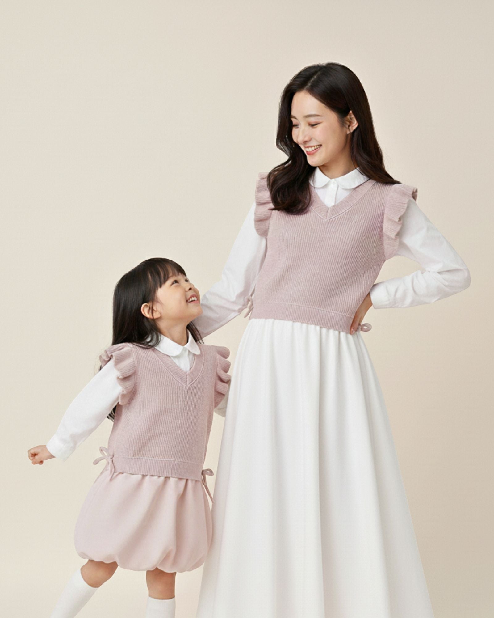 Pre-order: Flutter Ribbon V-neck Knitted Vest (Kids & Adults)