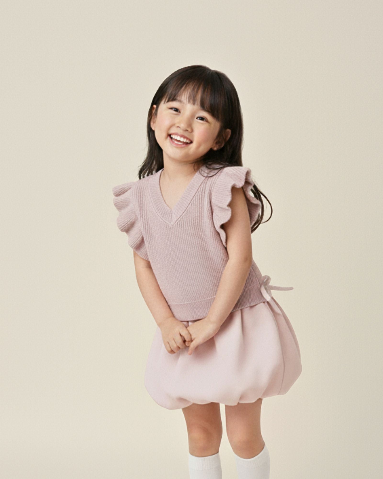Pre-order: Flutter Ribbon V-neck Knitted Vest (Kids & Adults)