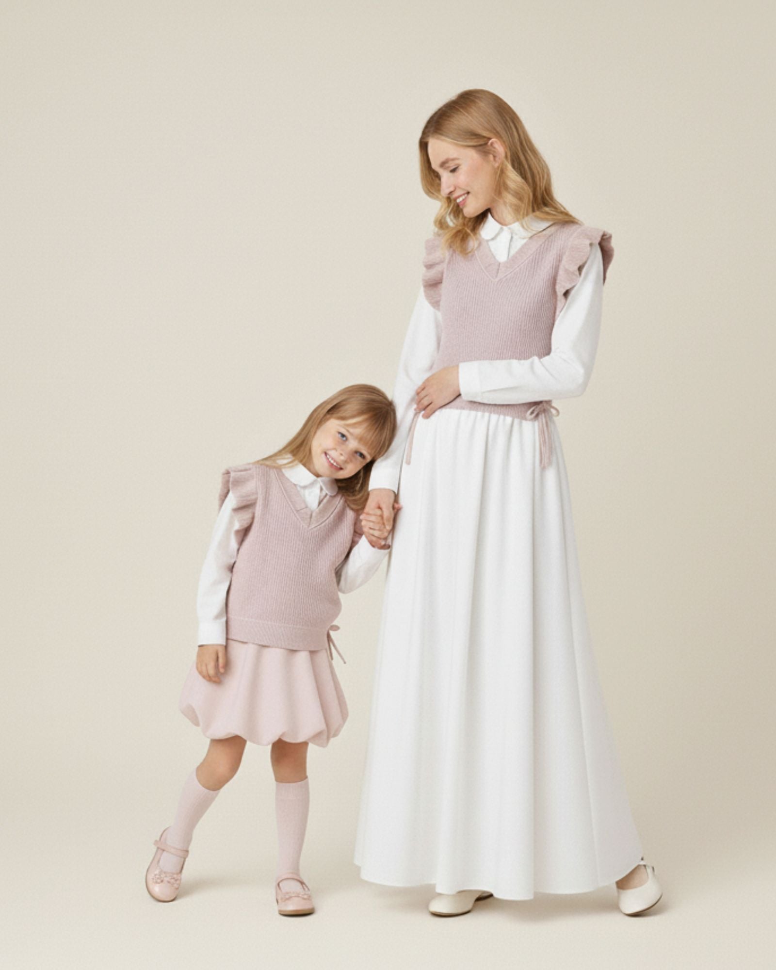 Pre-order: Flutter Ribbon V-neck Knitted Vest (Kids & Adults)