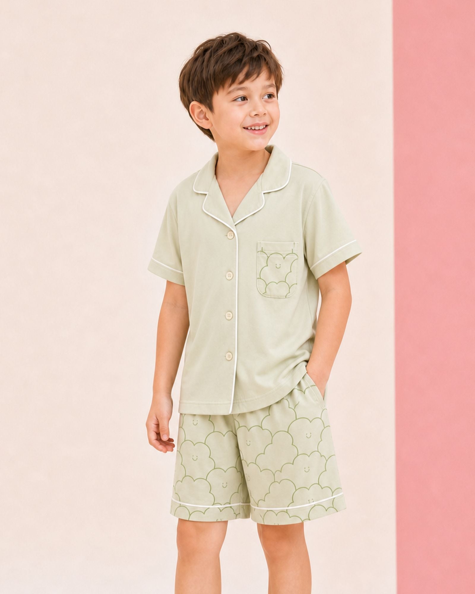 Pre-order: Kids Cloud Collar Lounge Set - Lime Soda