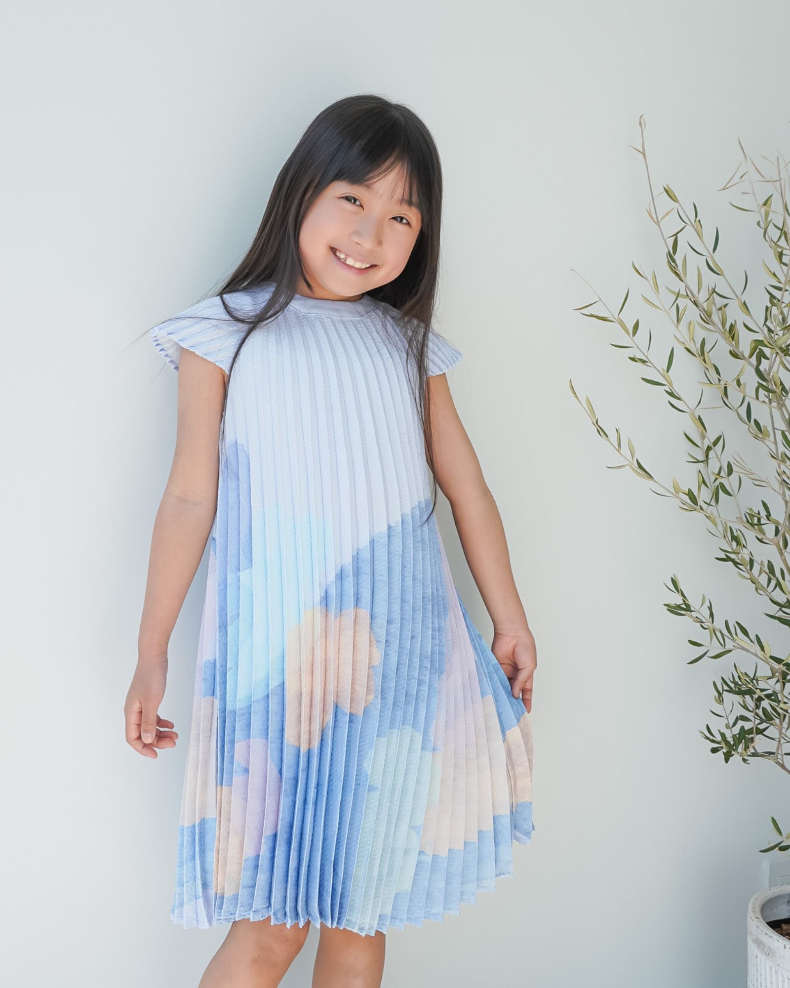 Moonlit Glow Butterfly Pleated Girls Dress