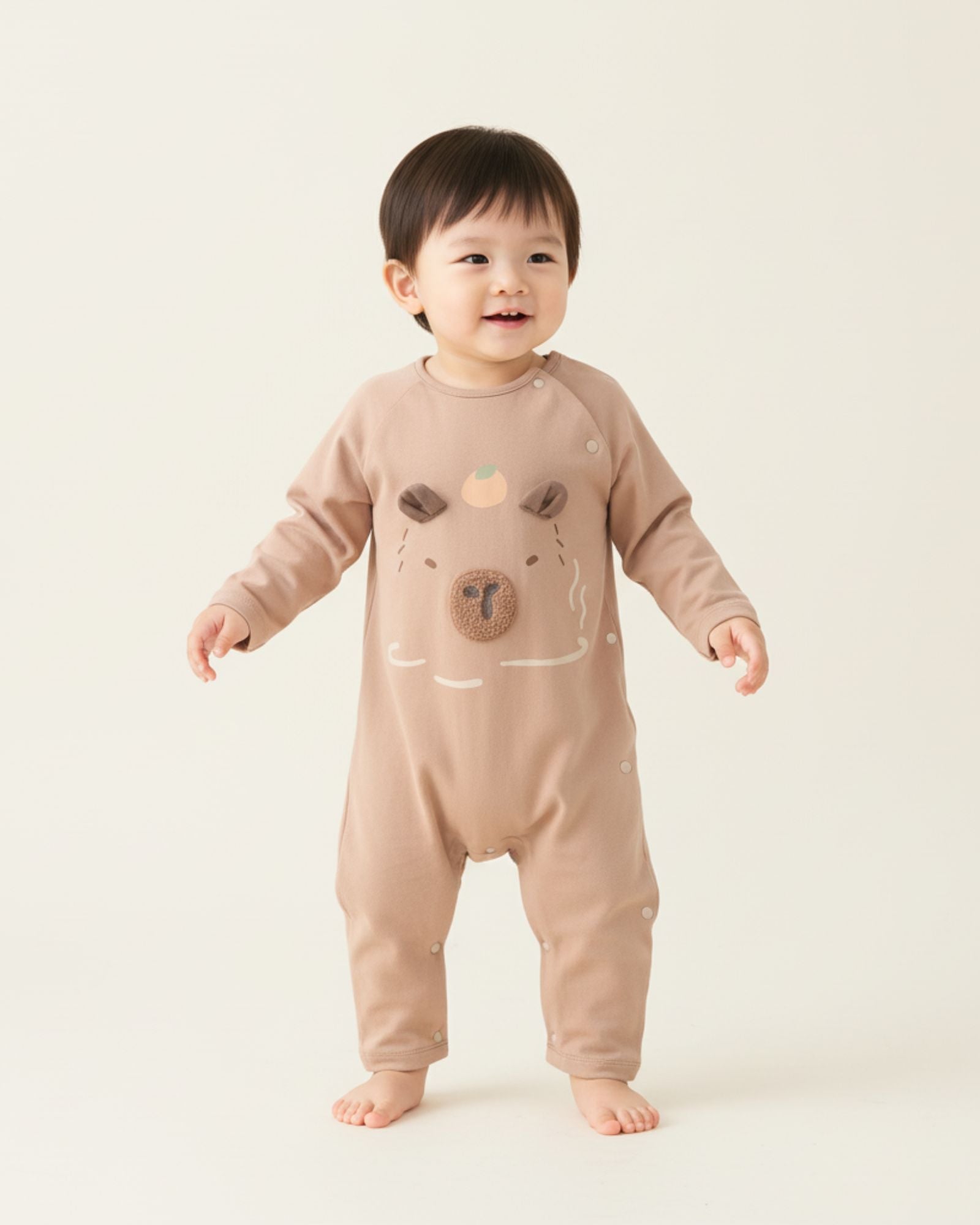 Capybara In Onsen Long Sleeves Baby Romper