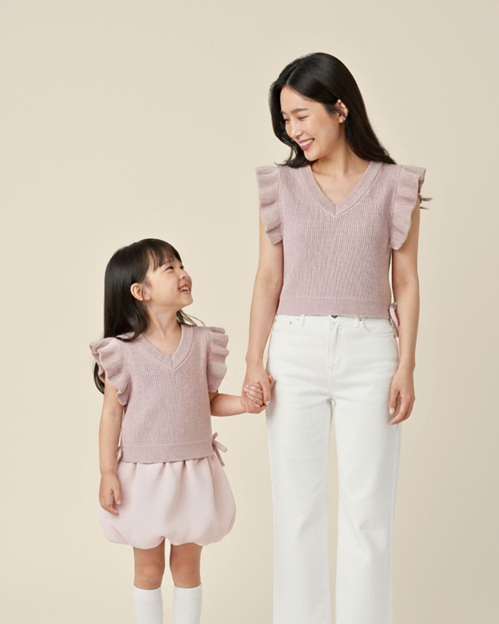 Pre-order: Flutter Ribbon V-neck Knitted Vest (Kids & Adults)