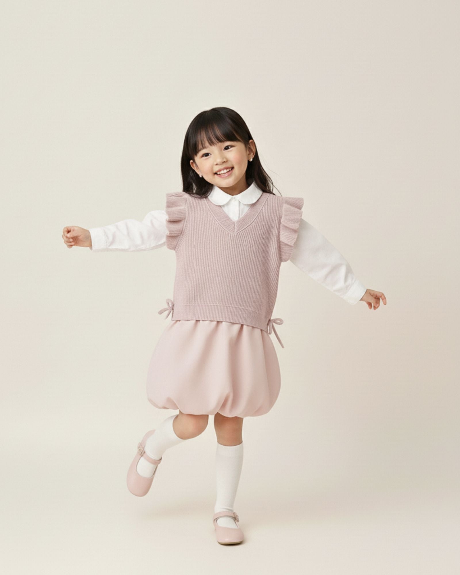 Pre-order: Flutter Ribbon V-neck Knitted Vest (Kids & Adults)