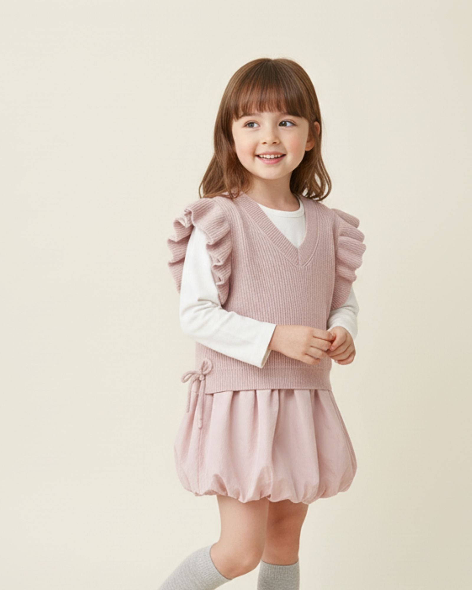 Pre-order: Flutter Ribbon V-neck Knitted Vest (Kids & Adults)