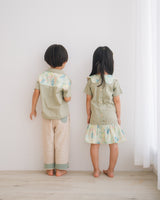 Boys kids clothing botanic green floral shirt, for 2-7 years-old. sibling matching with girls botanic petal dress