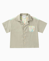 Boys kids clothing botanic green floral shirt, for 2-7 years-old.