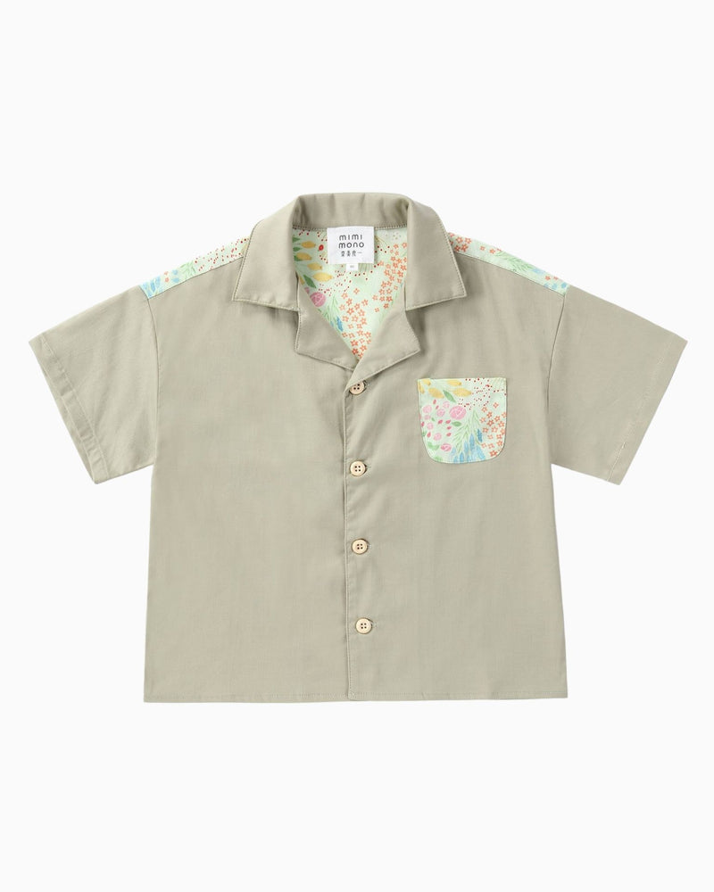 Boys kids clothing botanic green floral shirt, for 2-7 years-old.
