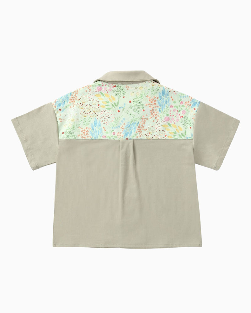 Boys kids clothing botanic green floral shirt, for 2-7 years-old.