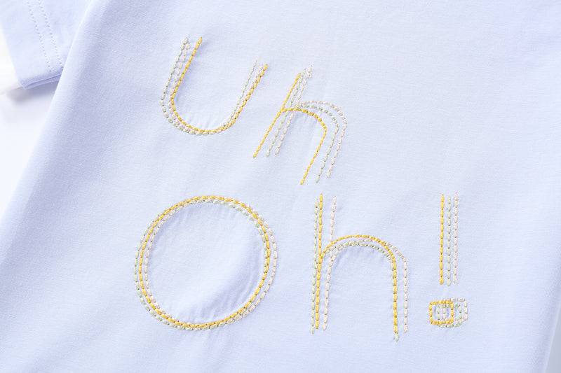 family matching clothes, uh-oh tee, mom and daughter matching, summer embroidery tee, purple