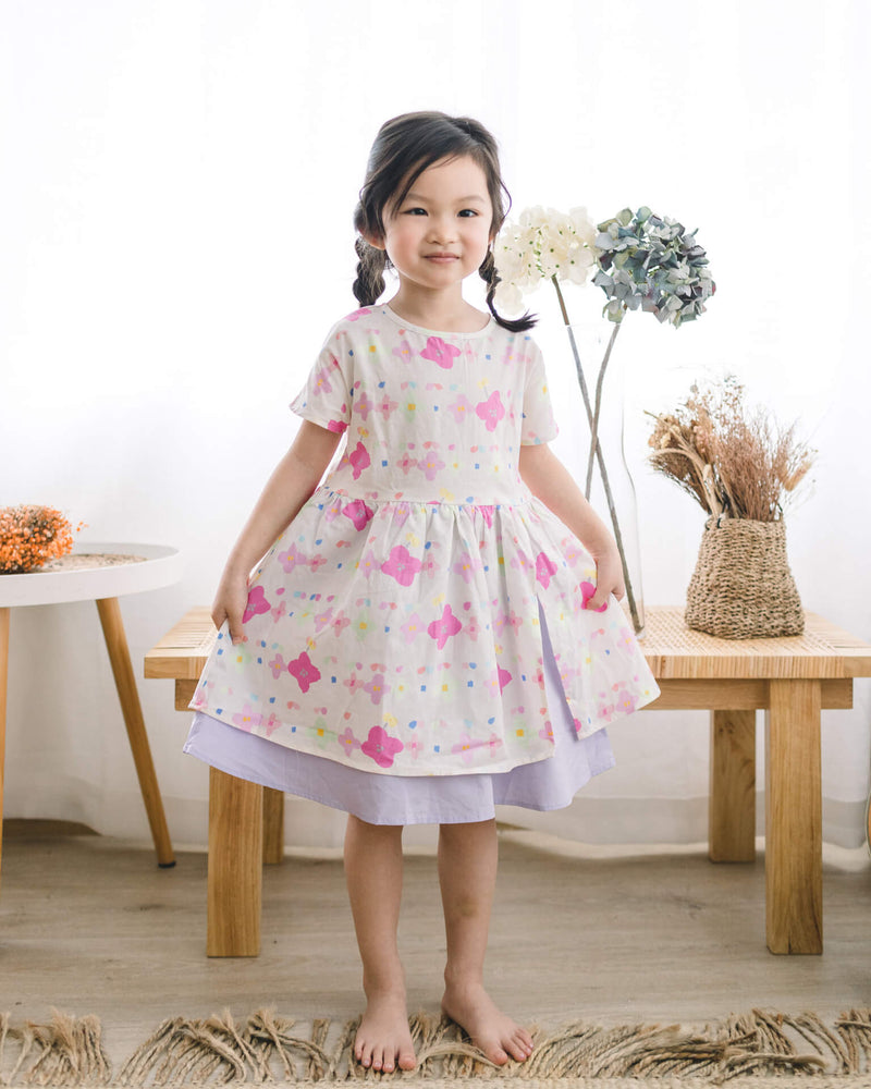 Floral Batwing Sleeves Colourblock Dress