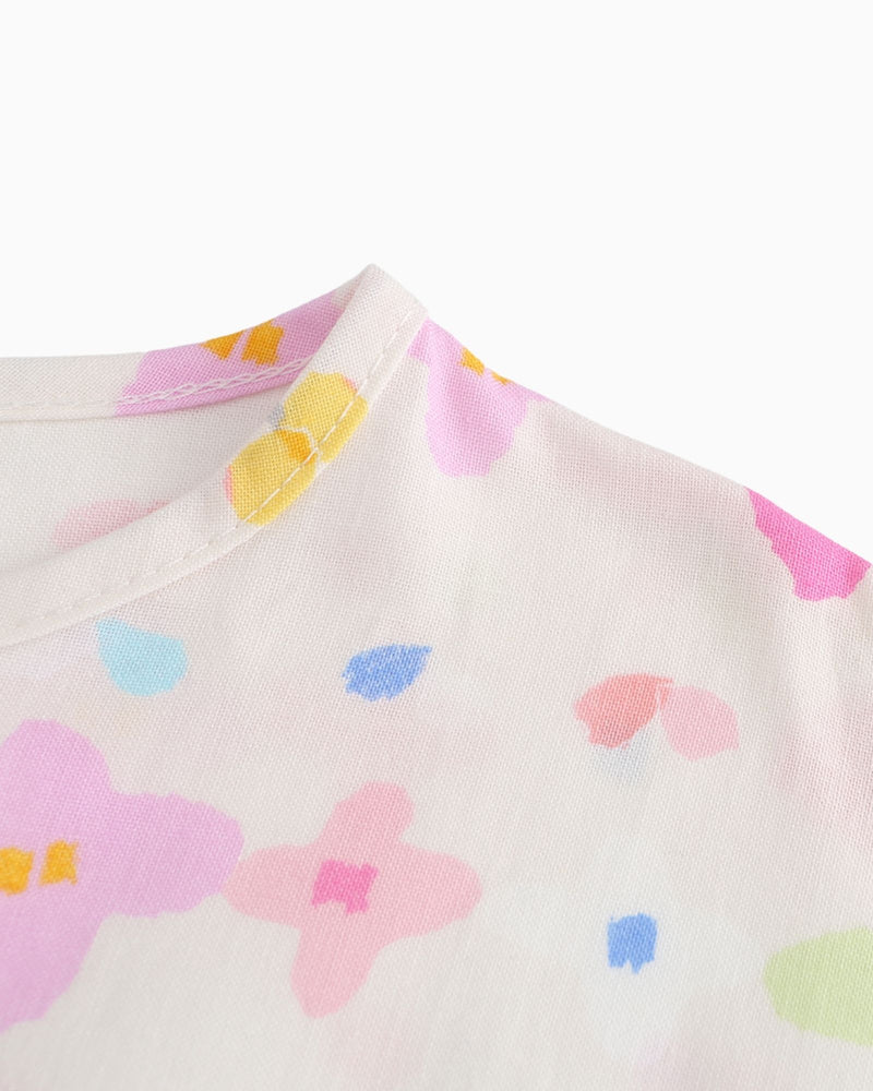 Floral Batwing Sleeves Colourblock Dress