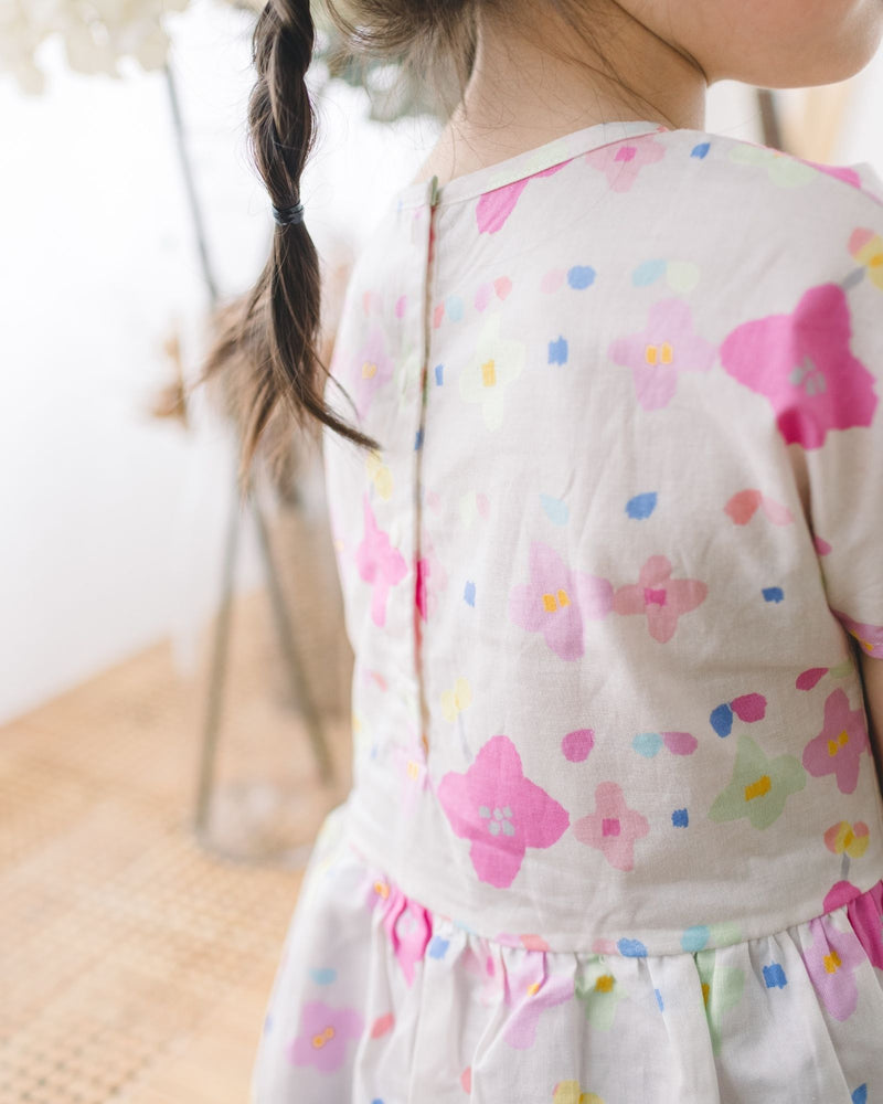 Floral Batwing Sleeves Colourblock Dress