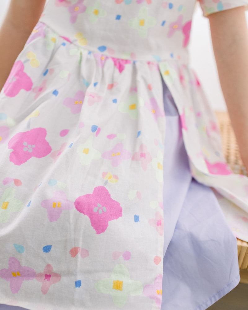 Floral Batwing Sleeves Colourblock Dress