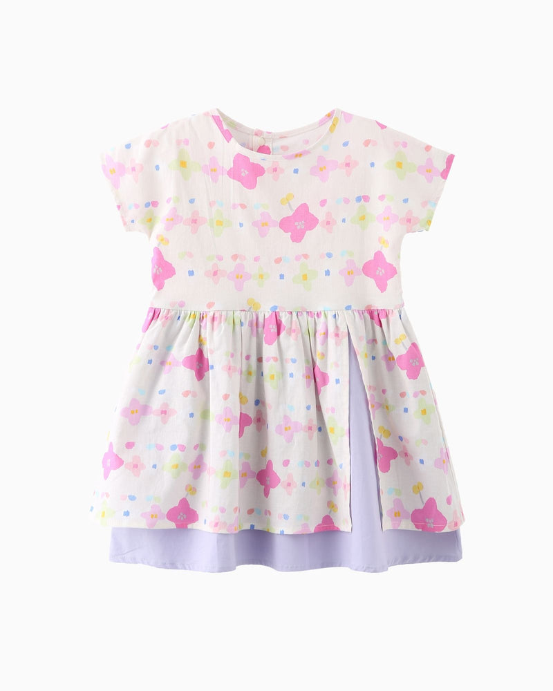 Floral Batwing Sleeves Colourblock Dress