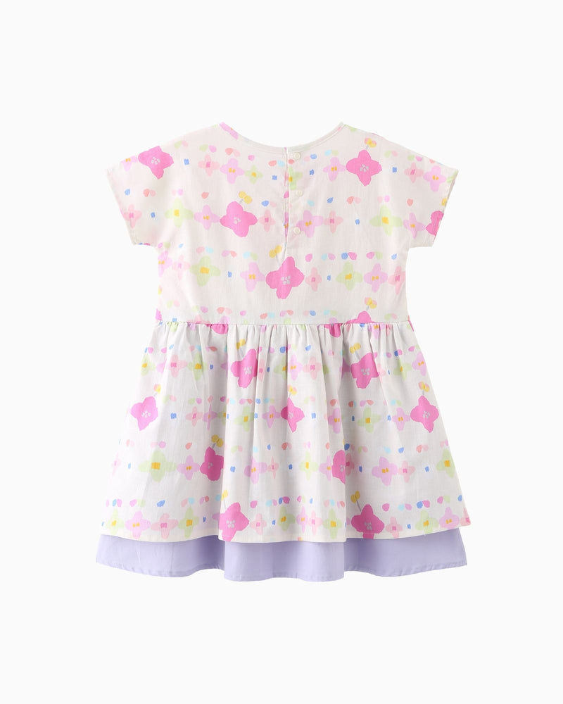 Floral Batwing Sleeves Colourblock Dress