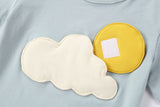 Kids tee with puffy clouds and detachable sun, blue, cotton, for 2-7 years-old kiddo.