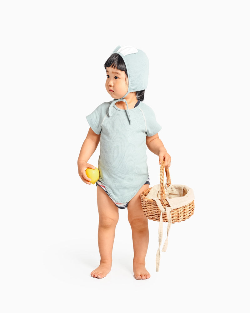 Bear Romper with Bonnet (Light Blue)