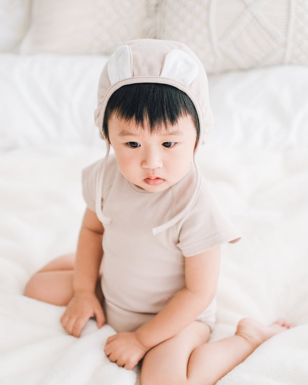 Bear Romper with Bonnet (Beige)