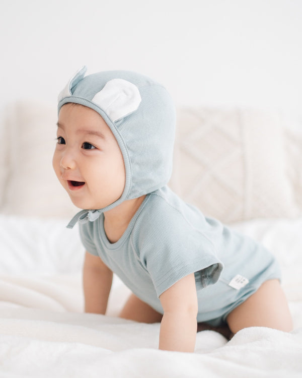 Bear Romper with Bonnet (Light Blue)