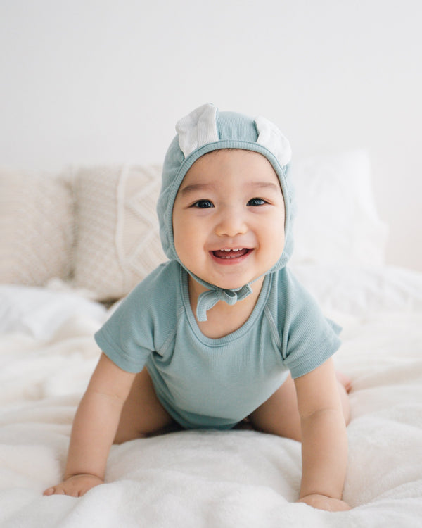 Bear Romper with Bonnet (Light Blue)