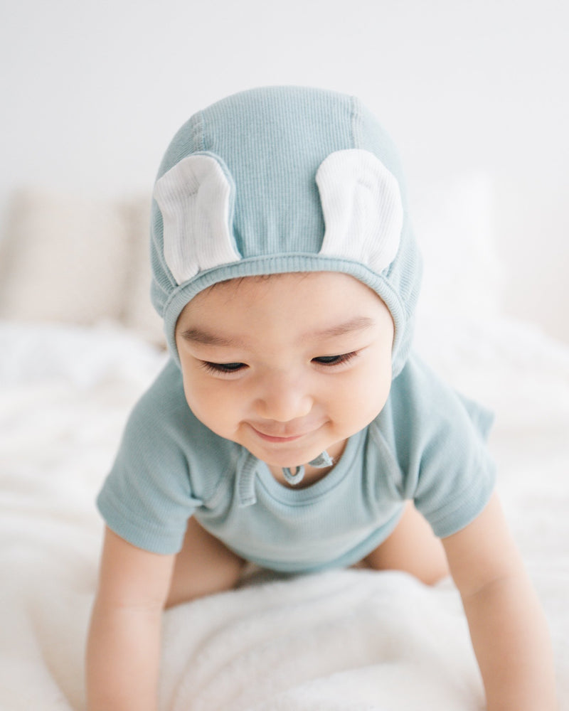Bear Romper with Bonnet (Light Blue)