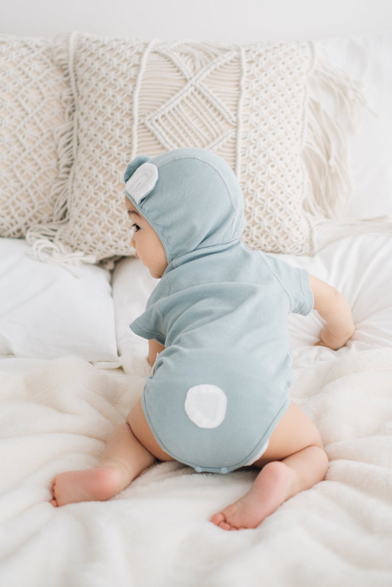 Bear Romper with Bonnet (Light Blue)
